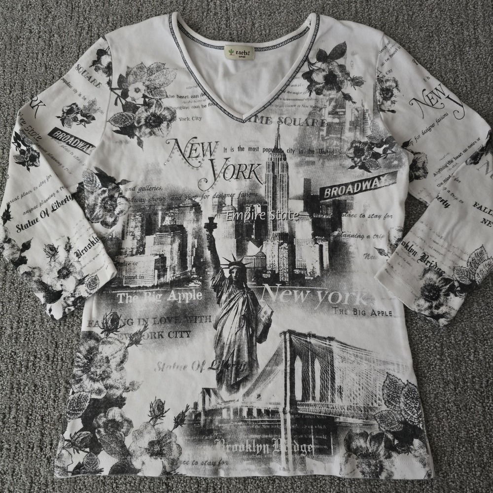 Y2K New York Graphic Top Floral Grunge Indie Sleaze‎ McBling Baby Tee S